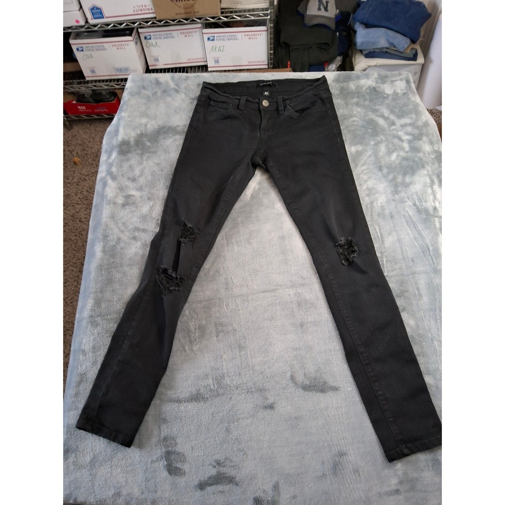 Flying Monkey Womens Black Distressed Skinny Jeans Ripped Knee Made in USA Sz 26